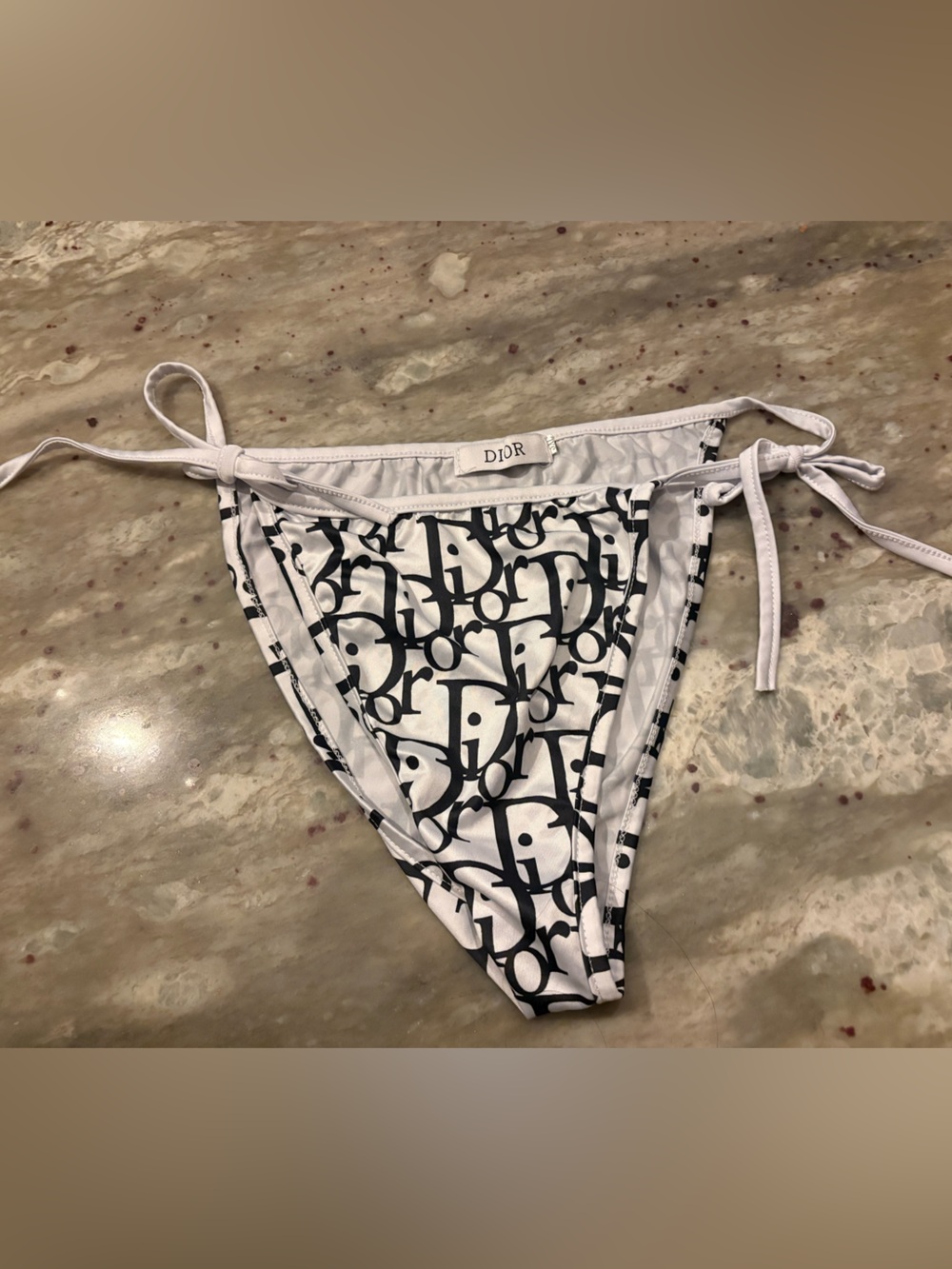 Dior White & Black Logo Triangle Bikini Bottom